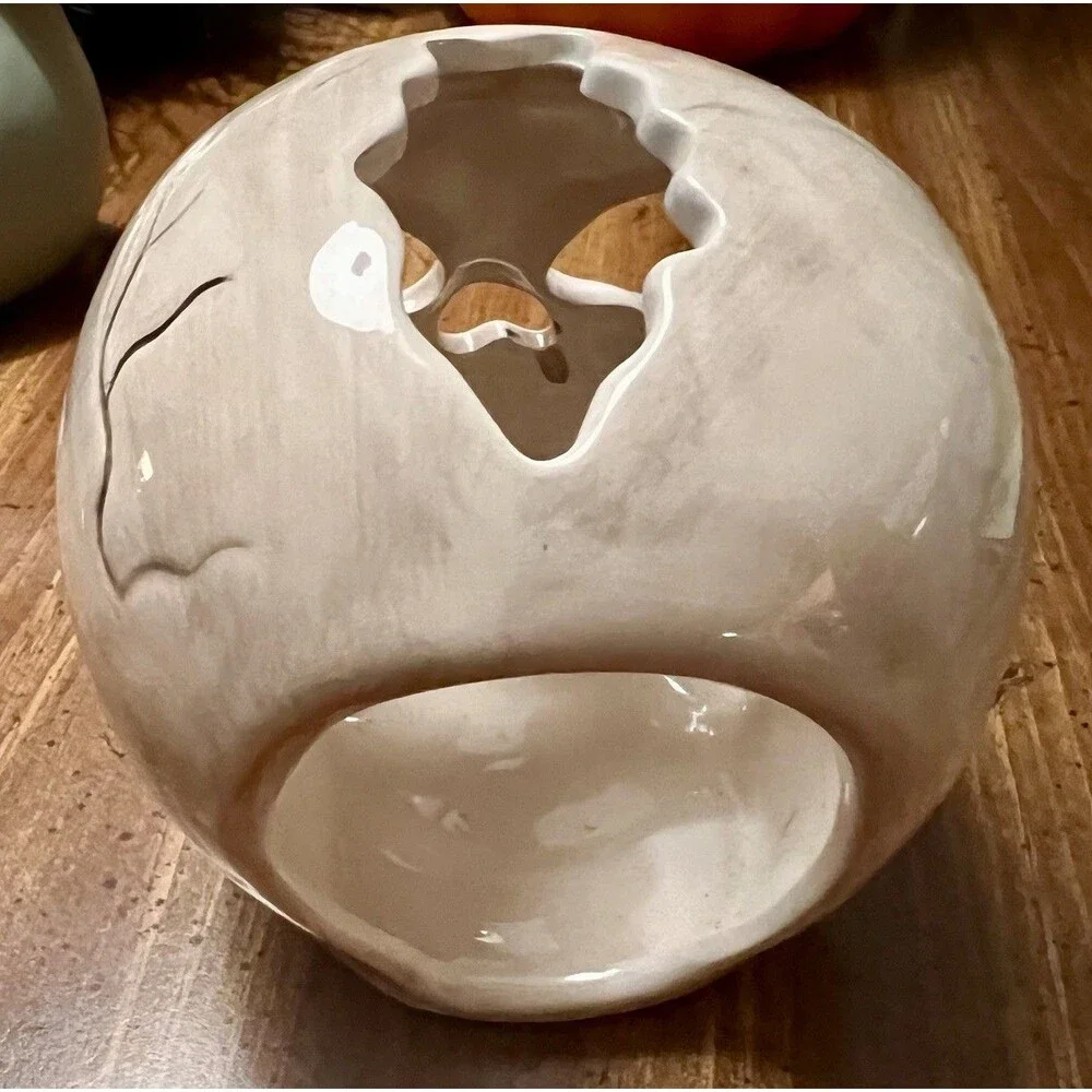 Halloween Skull Skeleton White Ceramic Votive Candle Holder Gothic Decor 5”
